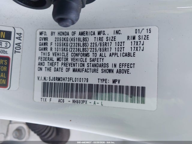 Honda Cr-v Ex-l 2015 5J6RM3H73FL010179 Image 9