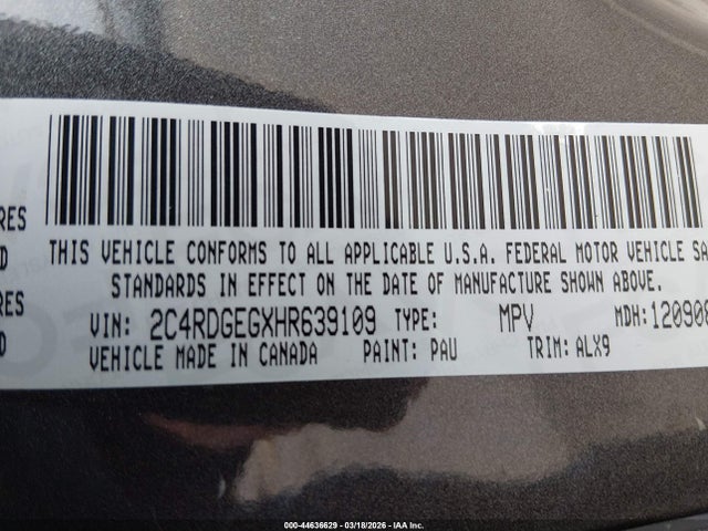 2C4RDGEGXHR639109 Dodge Grand Caravan Gt