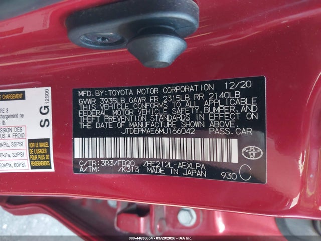 JTDEPMAE6MJ166042 Toyota COROLLA LE