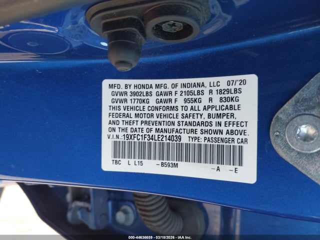Honda CIVIC EX 2020 19XFC1F34LE214039 Image 9