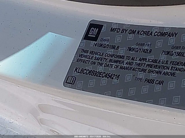44636672 :رقم المزاد ، KL8CD6S92EC454216 vin ، 2014 Chevrolet Spark 1lt Auto مزاد بيع