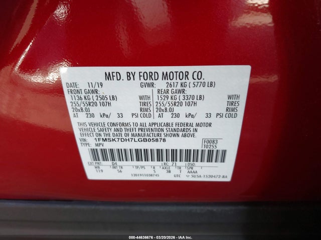1FMSK7DH7LGB05878 Ford EXPLORER XLT