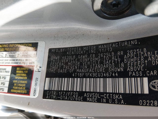 4T1BF1FK9EU346744 Toyota CAMRY SE