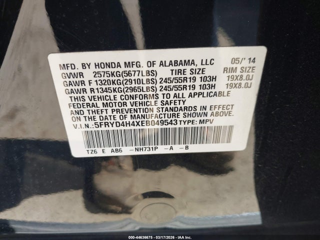 Продажа на аукционе авто 2014 Acura Mdx Technology Package, vin: 5FRYD4H4XEB049543, номер лота: 44636675