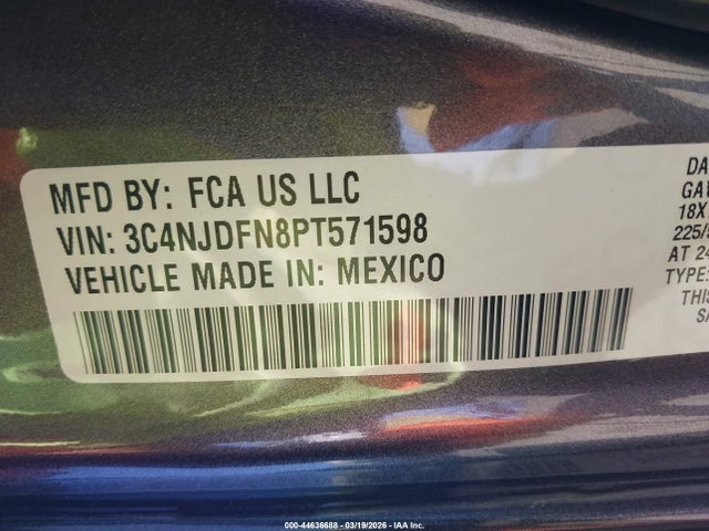 3C4NJDFN8PT571598 Jeep Compass Latitude Lux Fwd