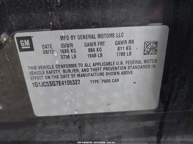 1G1JC5SG7E4106327 Chevrolet Sonic Lt Auto