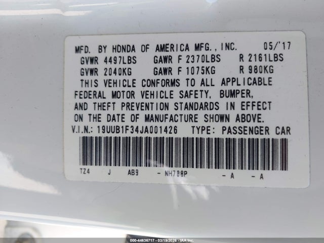 Продажа на аукционе авто 2018 Acura Tlx, vin: 19UUB1F34JA001426, номер лота: 44636717