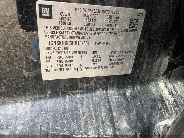1GNSKHKC6HR182651 Chevrolet Suburban Lt