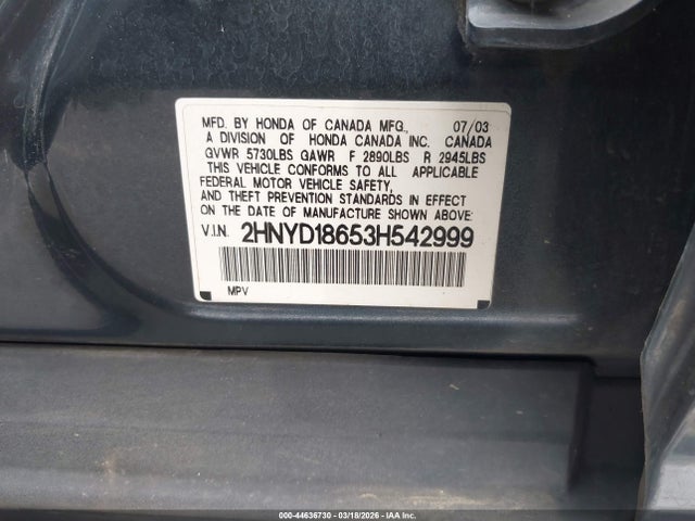 Aukcja sprzedaży 2003 Acura Mdx, vin: 2HNYD18653H542999, numer aukcji: 44636730