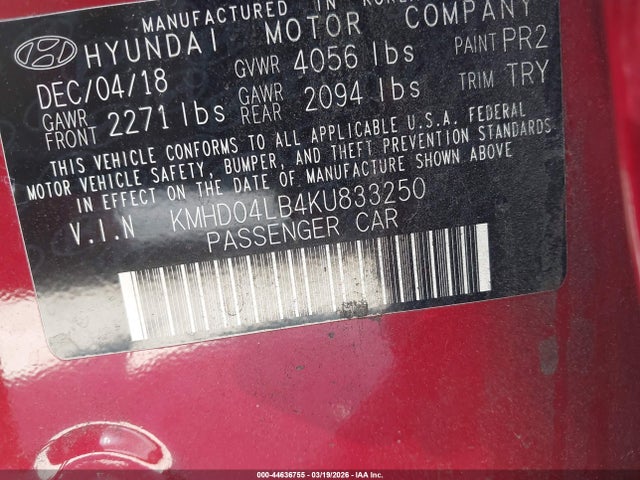 KMHD04LB4KU833250 Hyundai Elantra Sport