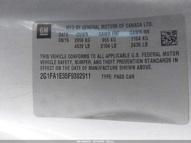 Chevrolet Camaro 1ls 2015 2G1FA1E35F9302911 Image 9
