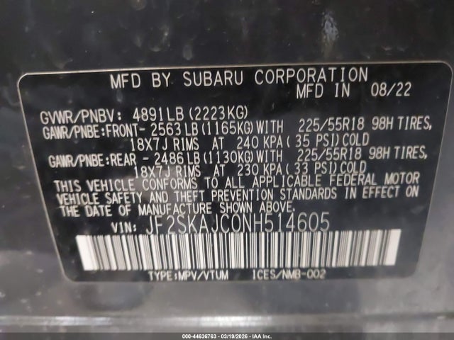 JF2SKAJC0NH514605 Subaru Forester Sport