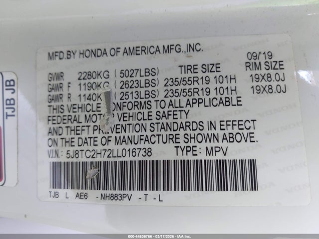 Aukcja sprzedaży 2020 Acura Rdx Advance Package, vin: 5J8TC2H72LL016738, numer aukcji: 44636766