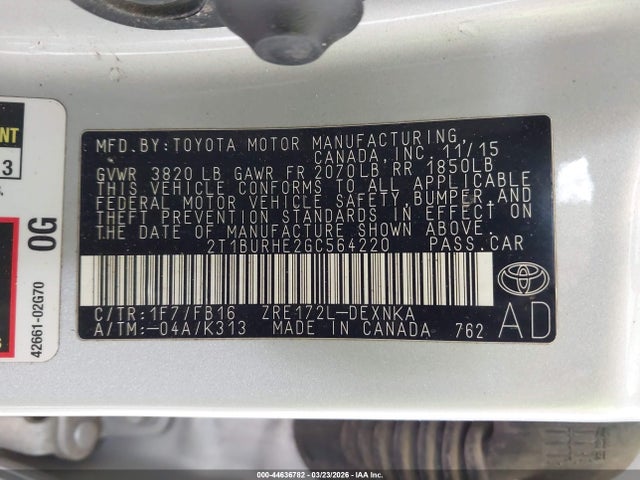 Toyota COROLLA LE 2016 2T1BURHE2GC564220 Image 9