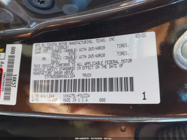 5TFMA5DB0NX021324 Toyota Tundra 1794 Edition