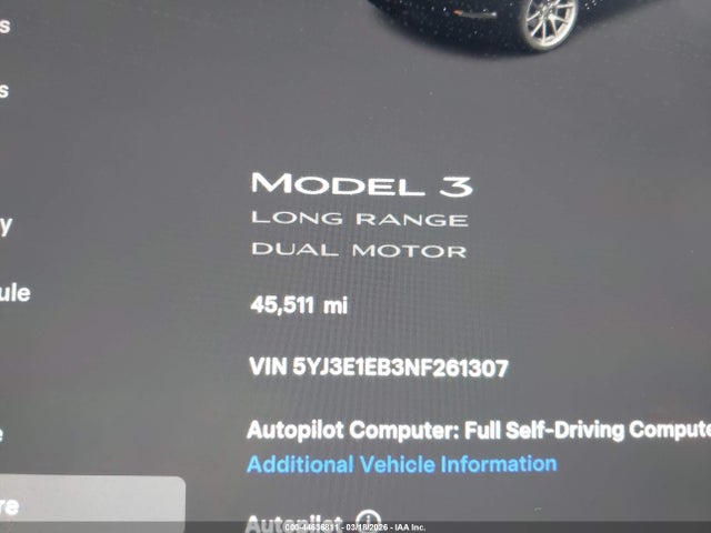 Aukcja sprzedaży 2022 Tesla Model 3 Long Range Dual Motor All-wheel Drive, vin: 5YJ3E1EB3NF261307, numer aukcji: 44636811