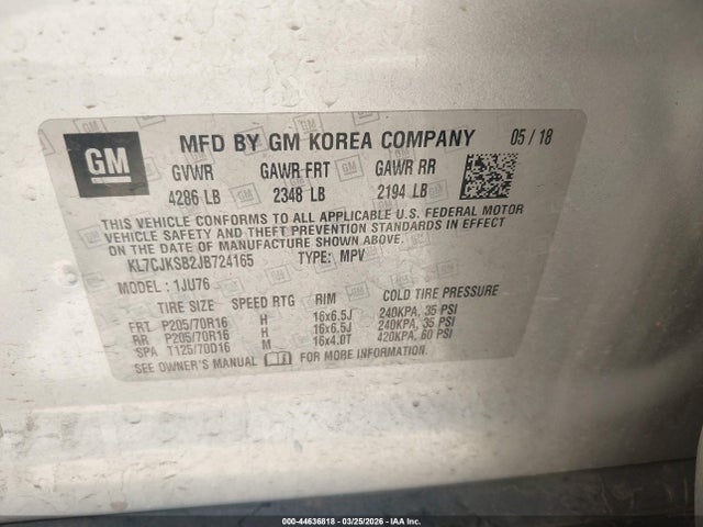 Chevrolet TRAX LS 2018 KL7CJKSB2JB724165 Image 9