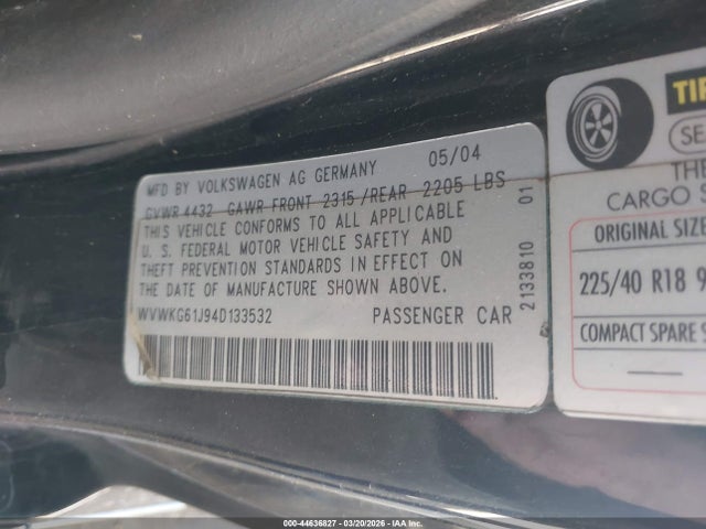 Aukcja sprzedaży 2004 Volkswagen R32 3.2l, vin: WVWKG61J94D133532, numer aukcji: 44636827