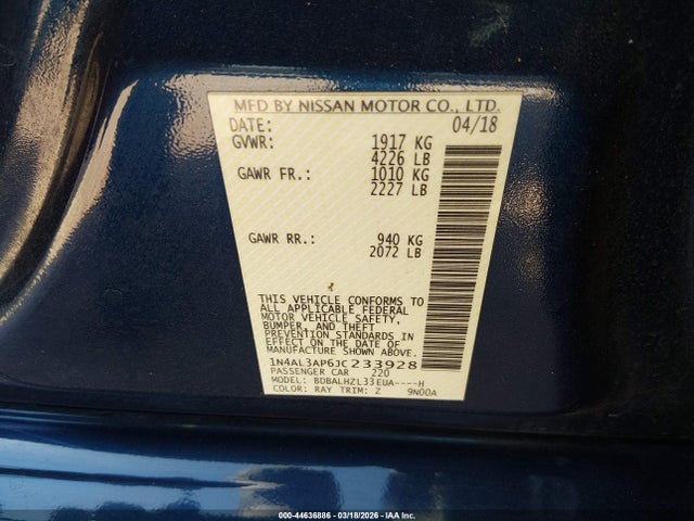 1N4AL3AP6JC233928 Nissan Altima 2.5 Sr