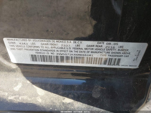 Продаж на аукціоні авто 2006 Volkswagen Jetta 2.5, vin: 3VWSG71K46M655181, номер лоту: 44636904