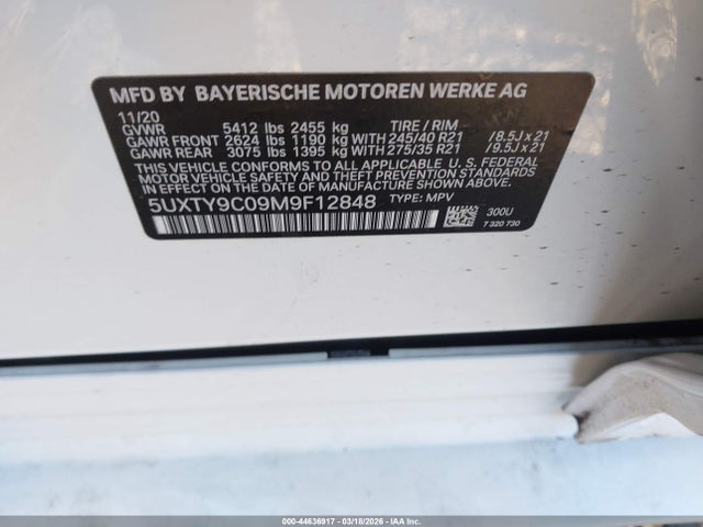 Aukcja sprzedaży 2021 Bmw X3 M40i, vin: 5UXTY9C09M9F12848, numer aukcji: 44636917
