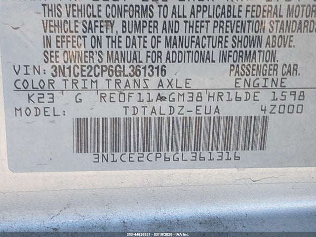 Nissan Versa Note S (sr)/s Plus/sl/sr/sv 2016 3N1CE2CP6GL361316 Image 9