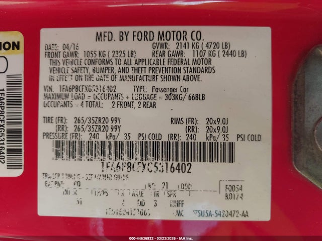 2016 FORD MUSTANG 1FA6P8CFXG5316402 Photo 8