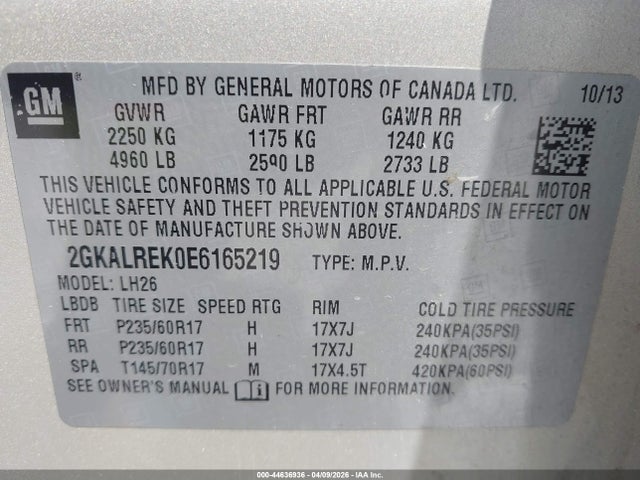 44636936 :رقم المزاد ، 2GKALREK0E6165219 vin ، 2014 Gmc Terrain Sle-2 مزاد بيع
