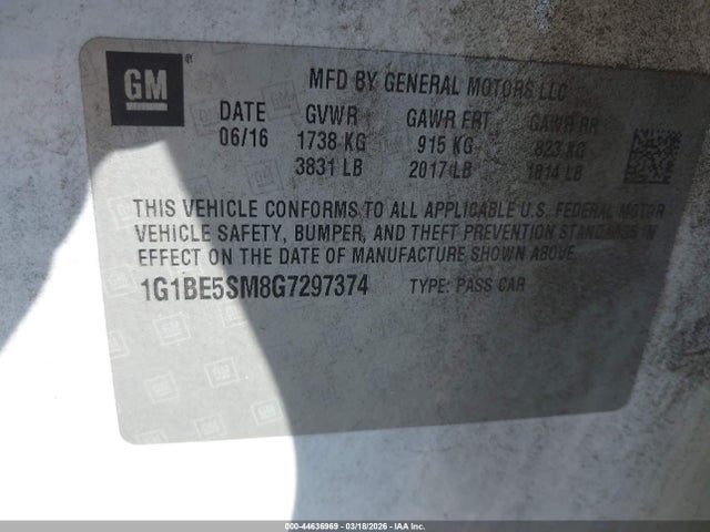 1G1BE5SM8G7297374 Chevrolet Cruze Lt Auto