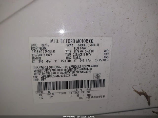 2FMPK3K87GBC31446 Ford Edge Titanium