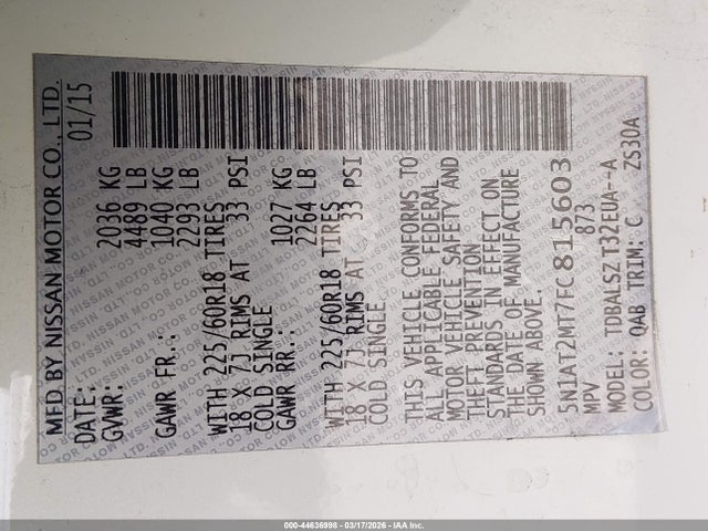 Nissan Rogue Sl 2015 5N1AT2MT7FC815603 Image 9