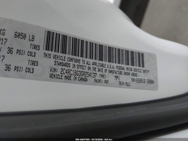 44637005 :رقم المزاد ، 2C4RC1BG3GR254137 vin ، 2016 Chrysler Town & Country Touring مزاد بيع