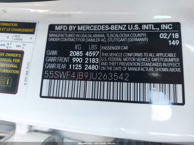 55SWF4JB9JU263542 Mercedes-Benz C 300