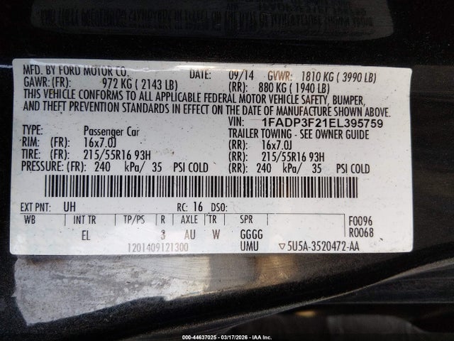 1FADP3F21EL395759 Ford FOCUS SE