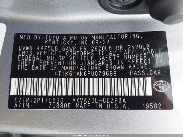 4T1K61AK6PU079699 Toyota CAMRY XSE