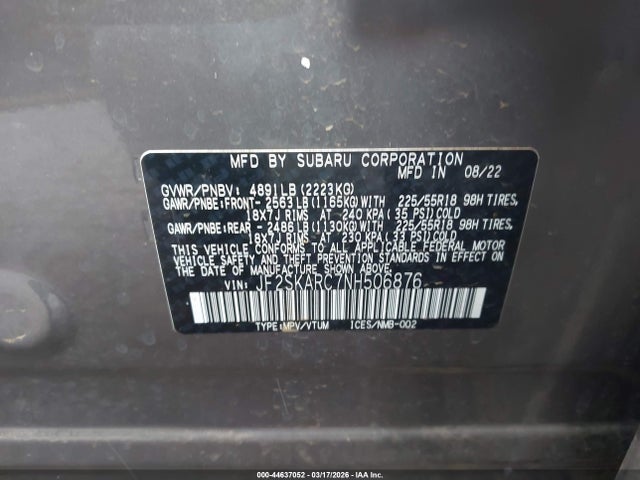 Aukcja sprzedaży 2022 Subaru Forester Touring, vin: JF2SKARC7NH506876, numer aukcji: 44637052