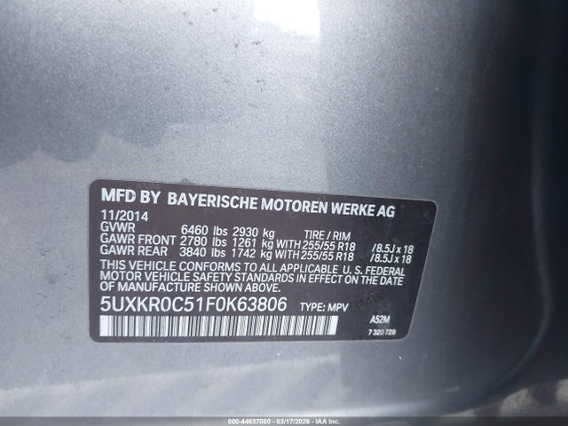 44637080 :رقم المزاد ، 5UXKR0C51F0K63806 vin ، 2015 Bmw X5 Xdrive35i مزاد بيع