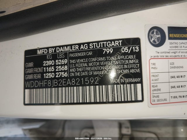 2014 Mercedes-benz E 350 4matic მანქანა იყიდება აუქციონზე, vin: WDDHF8JB2EA821592, აუქციონის ნომერი: 44637096