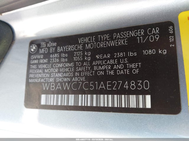 Продаж на аукціоні авто 2010 Bmw 335i Xdrive, vin: WBAWC7C51AE274830, номер лоту: 44637118