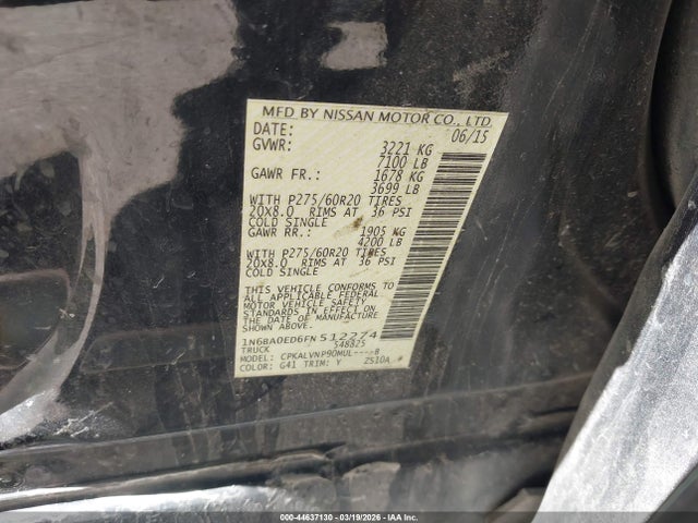 1N6BA0ED6FN512274 Nissan Titan Sl