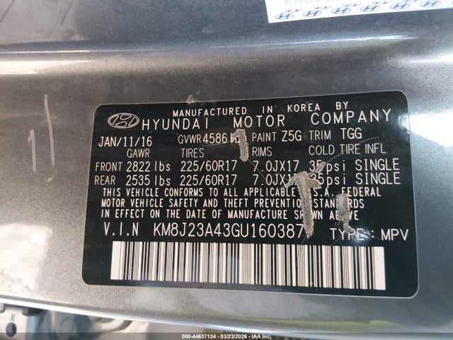 2016 HYUNDAI TUCSON KM8J23A43GU160387 Photo 8