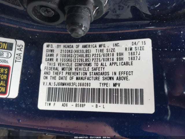 Honda Cr-v Touring 2015 5J6RM4H93FL068090 Image 9