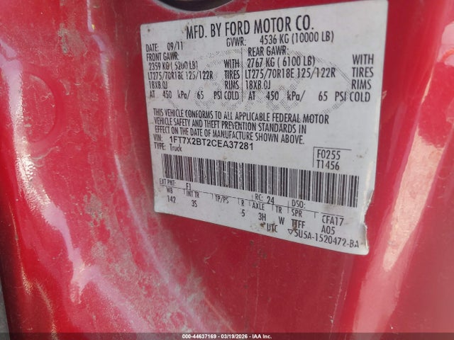 Продажа на аукционе авто 2012 Ford F-250 Xlt, vin: 1FT7X2BT2CEA37281, номер лота: 44637169