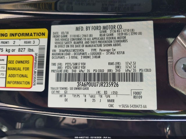 3FA6P0UU7JR235926 Ford Fusion Hybrid S