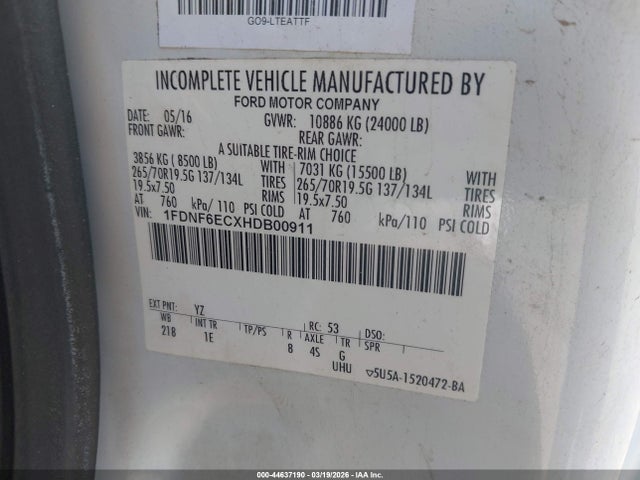 Ford F-650 Diesel Kick-up Frame 2017 1FDNF6ECXHDB00911 Image 9