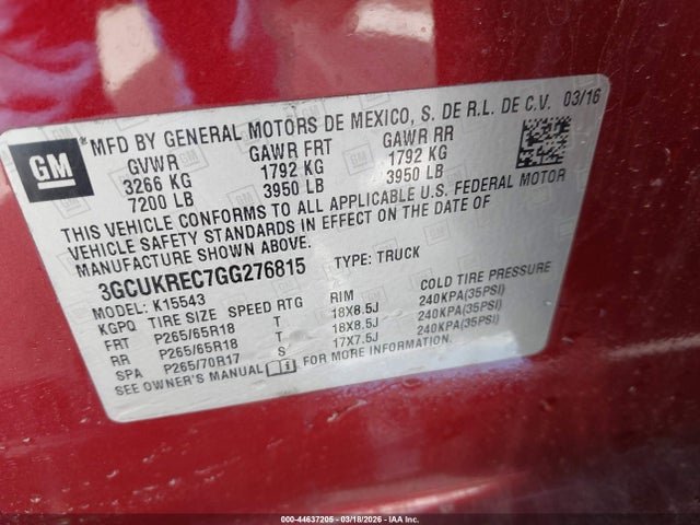 3GCUKREC7GG276815 Chevrolet Silverado 1500 2lt