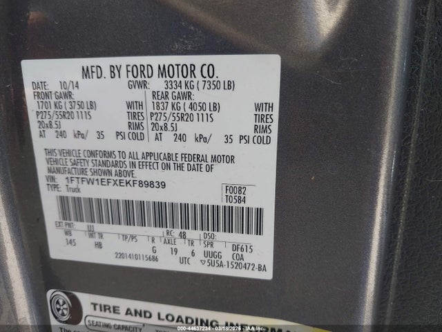 Ford F-150 Lariat 2014 1FTFW1EFXEKF89839 Image 9