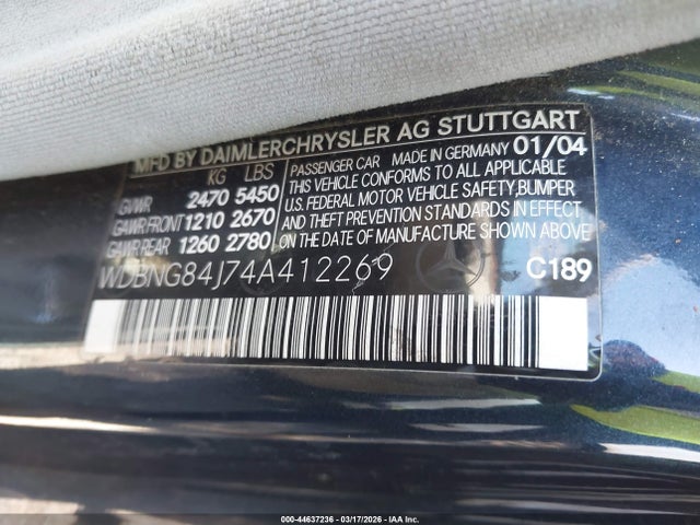 2004 Mercedes-benz S 500 4matic მანქანა იყიდება აუქციონზე, vin: WDBNG84J74A412269, აუქციონის ნომერი: 44637236