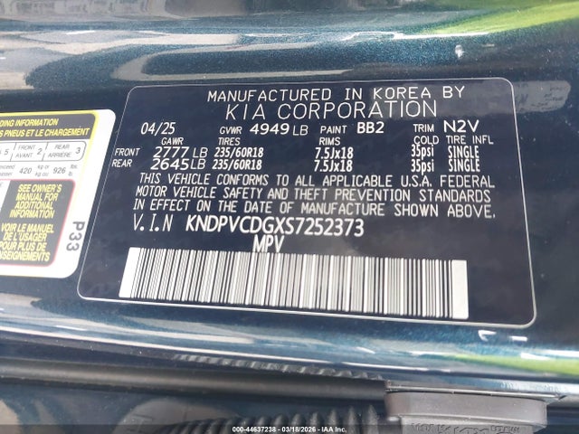 Продажа на аукционе авто 2025 Kia Sportage Hybrid Ex, vin: KNDPVCDGXS7252373, номер лота: 44637238