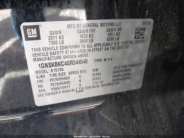 Chevrolet Tahoe Lt 2016 1GNSKBKC4GR344546 Image 9